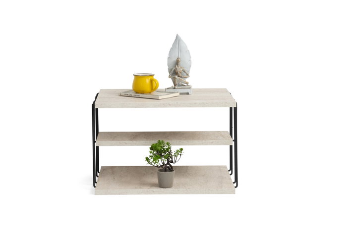Hanah Home Mesa Lateral Black Travertine 2 Niveles Mármol Elegante Sofisticada para Sala de Estar Dormitorio Oficina Diseño Lujo Calidad Duradera Metal